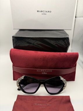 Marciano by Guess Black Sunglasses with Crystal Temple Accents